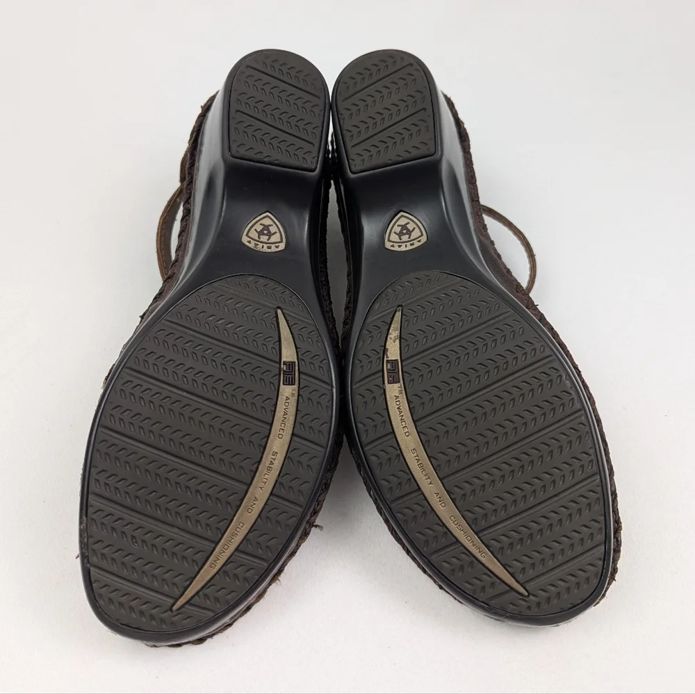 Ariat Shalimar Wedge Sandal Croc Embossed Leather T-Strap Whipstitched Western 9